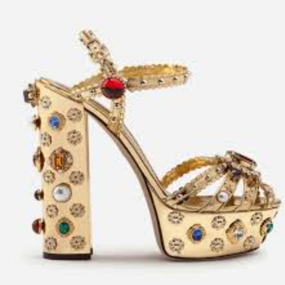 Women's Metallic Bejeweled Platform Sandals